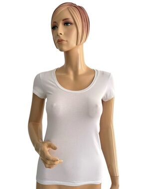 Theory White Scoop Neck Short Sleeve Stretch Tee Top Petite P